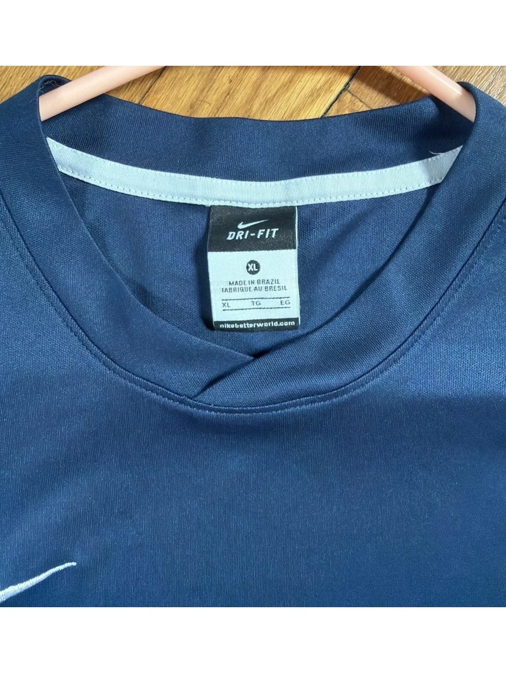 XL - Men - Nike Dri-FIT Navy Blue and White Athletic Shirt